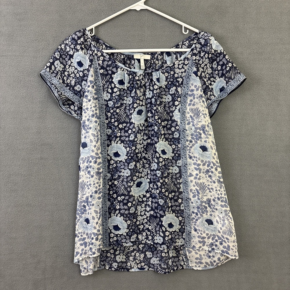 Joie S Silk‎ Layering Top See Thru Floral Blue Cottagecore Feminine Romantic